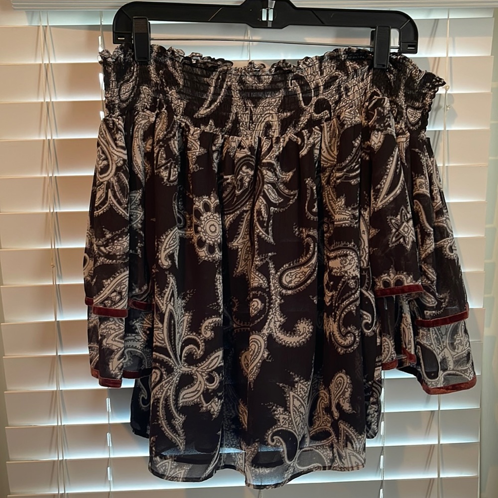 L Loft Off the Shoulder Grey Pattered Shirt